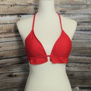 Red Triangle Bikini Top Women's Size L Halter Swim Top Adjustable Ties